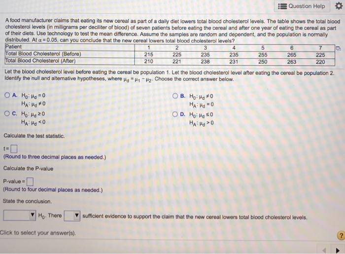 Solved A food manufacturer claims that eating its new cereal