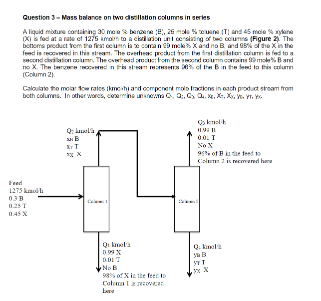 Solved Question 3 Mass balance on two distillation columns