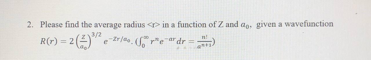 Solved 2. Please find the average radius in a function | Chegg.com
