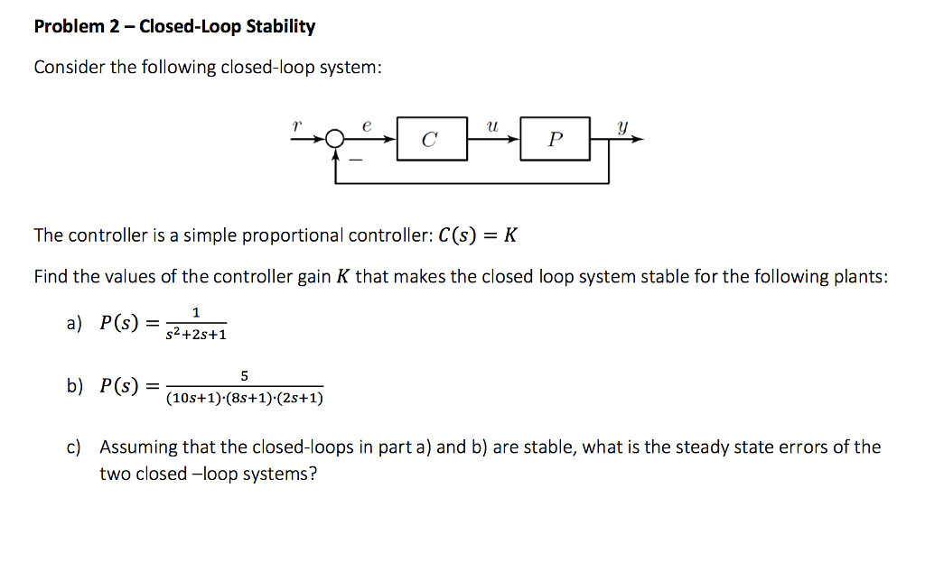 Solved Problem 2 Closed Loop Stability Consider the Chegg