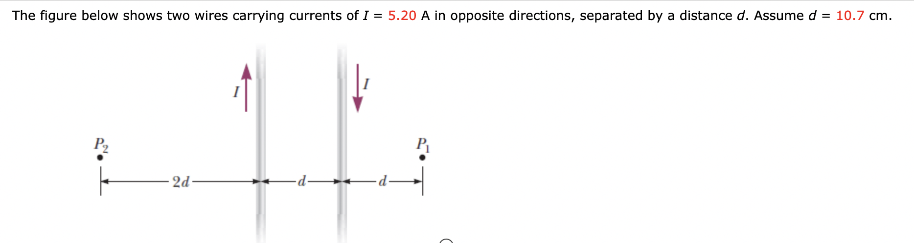 Solved The figure below shows two wires carrying currents of | Chegg.com