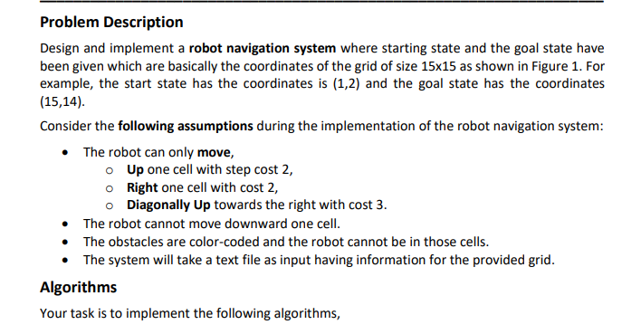 Solved Problem Description Design and implement a robot | Chegg.com