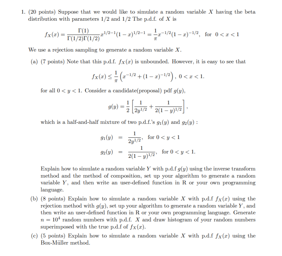 1. (20 points) Suppose that we would like to simulate | Chegg.com