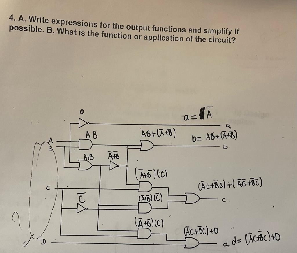 Solved 4. A. Write expressions for the output functions and | Chegg.com