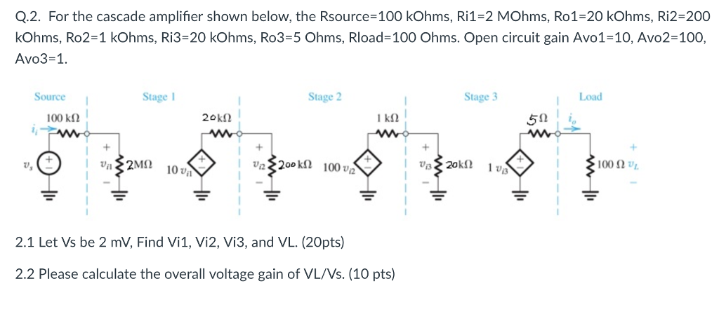Solved Q.2. For the cascade amplifier shown below, the | Chegg.com