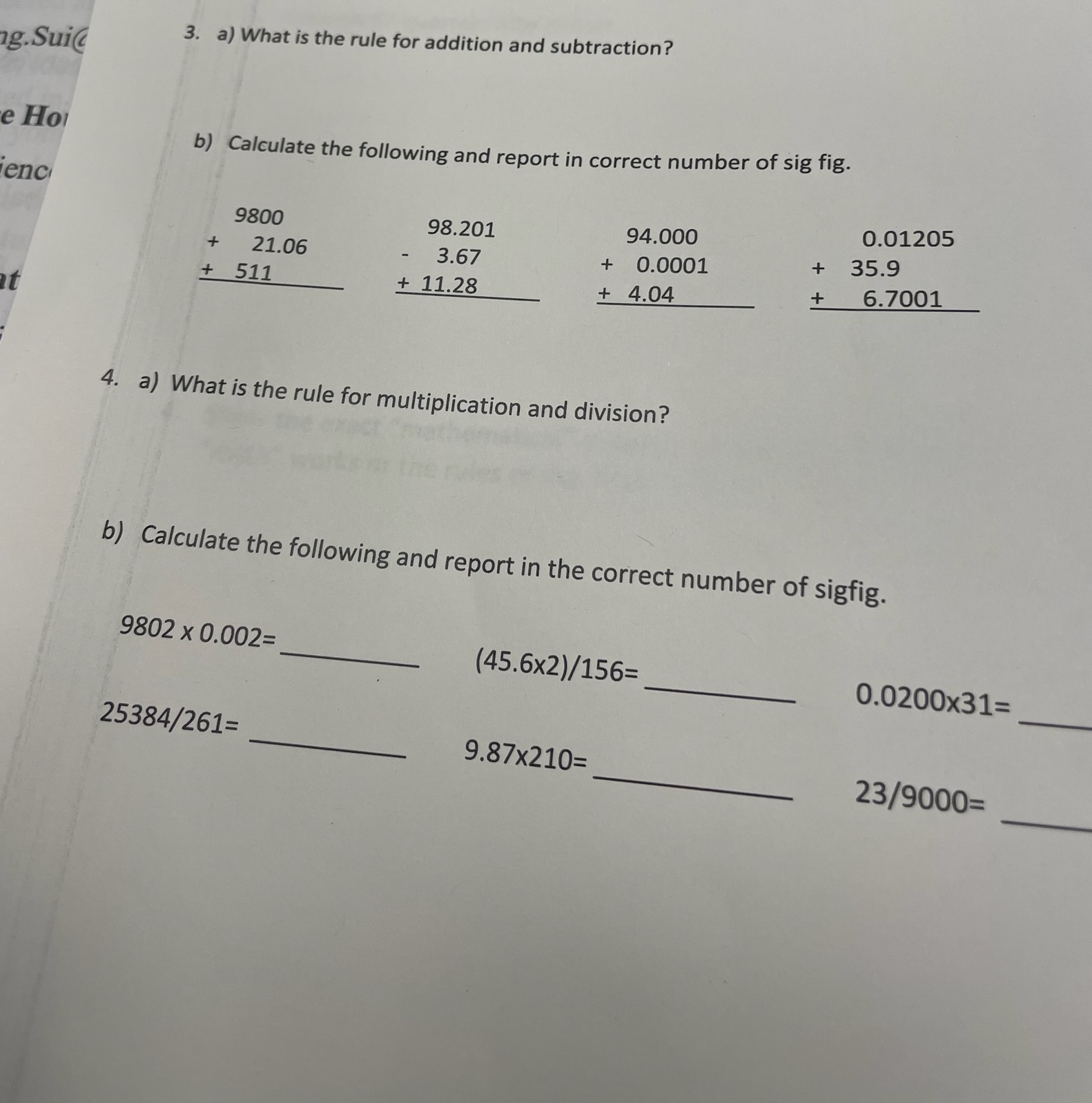 Solved a) ﻿What is the rule for addition and subtraction?b) | Chegg.com