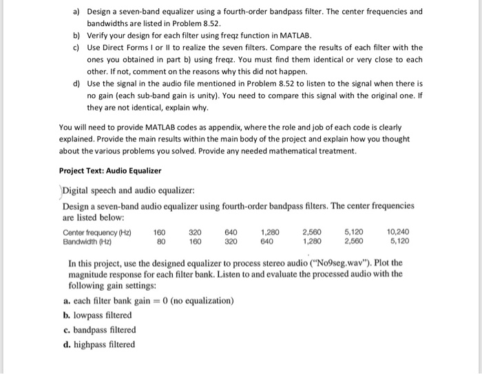 8.52. Digital speech and audio equalizer: Design a | Chegg.com