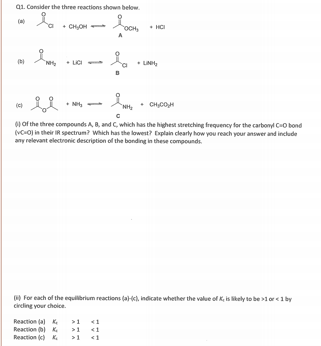 Solved Q1. Consider The Three Reactions Shown Below. (a) (c) | Chegg.com