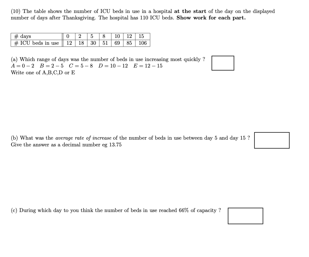 Solved (10) The table shows the number of ICU beds in use in