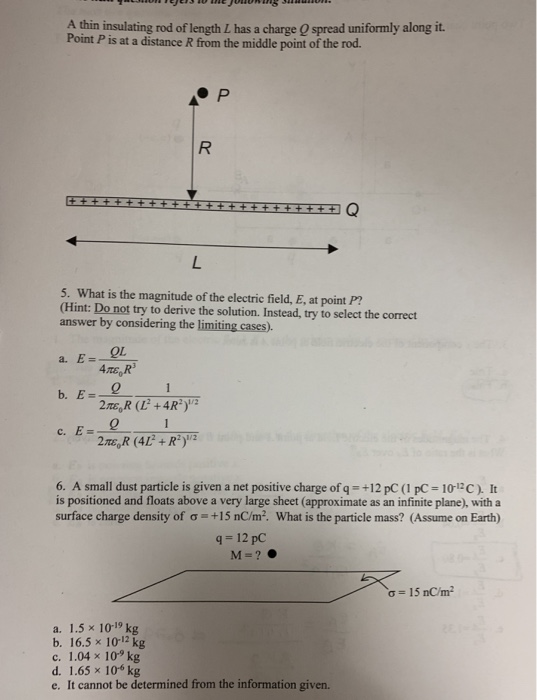 Solved A thin insulating rod of length L has a charge Q