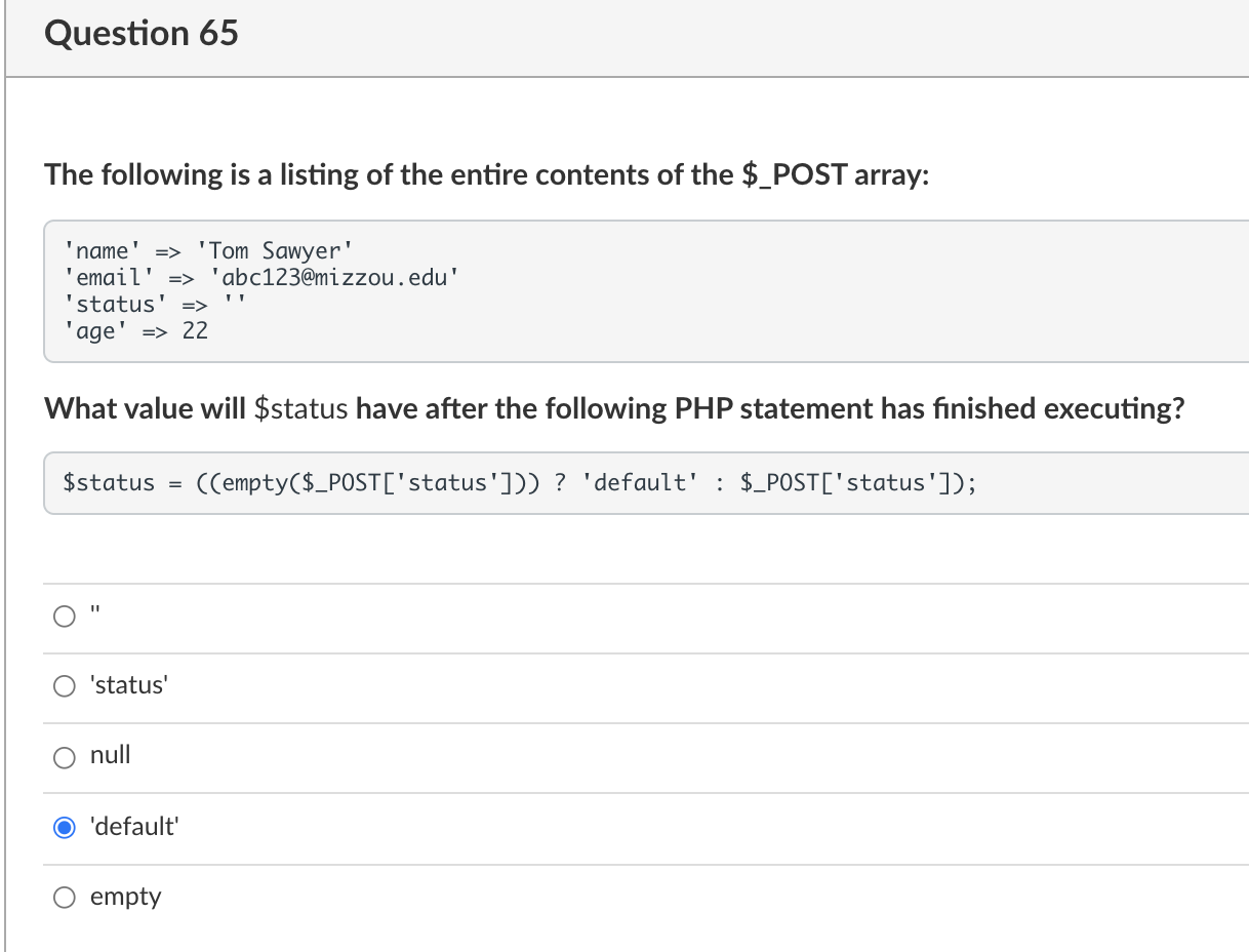 Solved Question 65 The following is a listing of the entire | Chegg.com