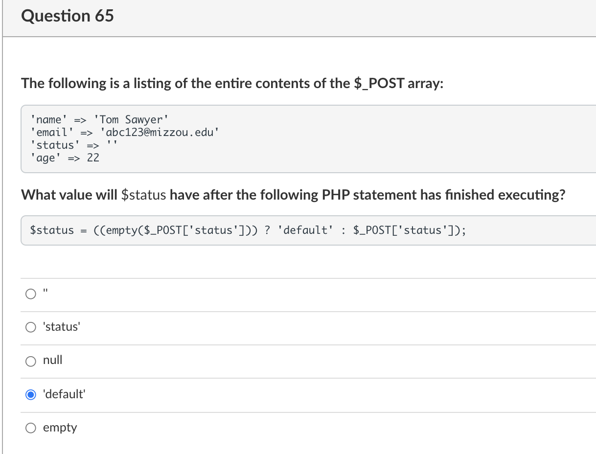 Solved Question 65 The Following Is A Listing Of The Entire | Chegg.com