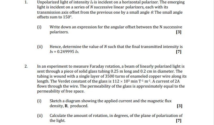1. Unpolarized light of intensity lo is incident on a | Chegg.com