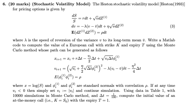 6. (20 Marks) (Stochastic Volatility Model) The | Chegg.com