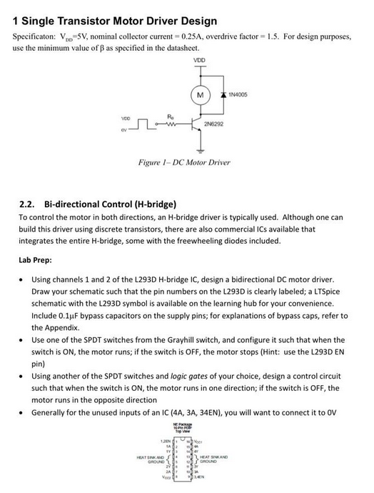 1 Single Transistor Motor Driver Design
Specificaton: \( \mathrm{V}_{\mathrm{bo}}=5 \mathrm{~V} \), nominal collector current