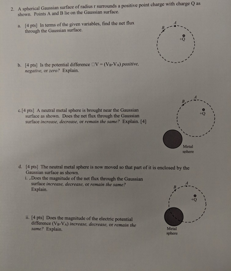 Solved A spherical Gaussian surface of radius r surrounds a | Chegg.com