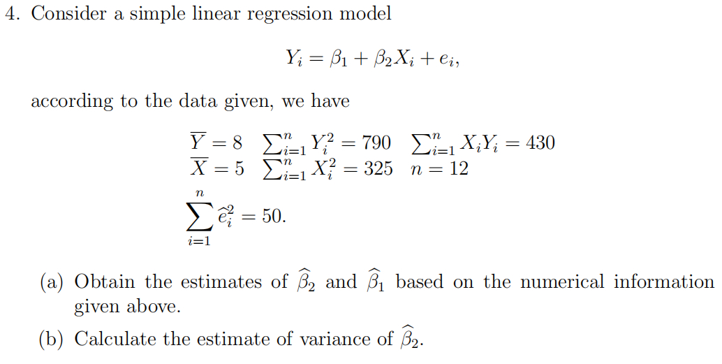 Solved 4. Consider a simple linear regression model | Chegg.com