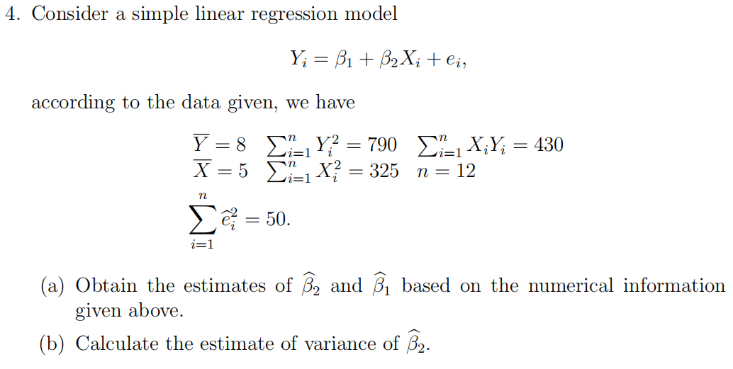 Solved 4. Consider A Simple Linear Regression Model | Chegg.com