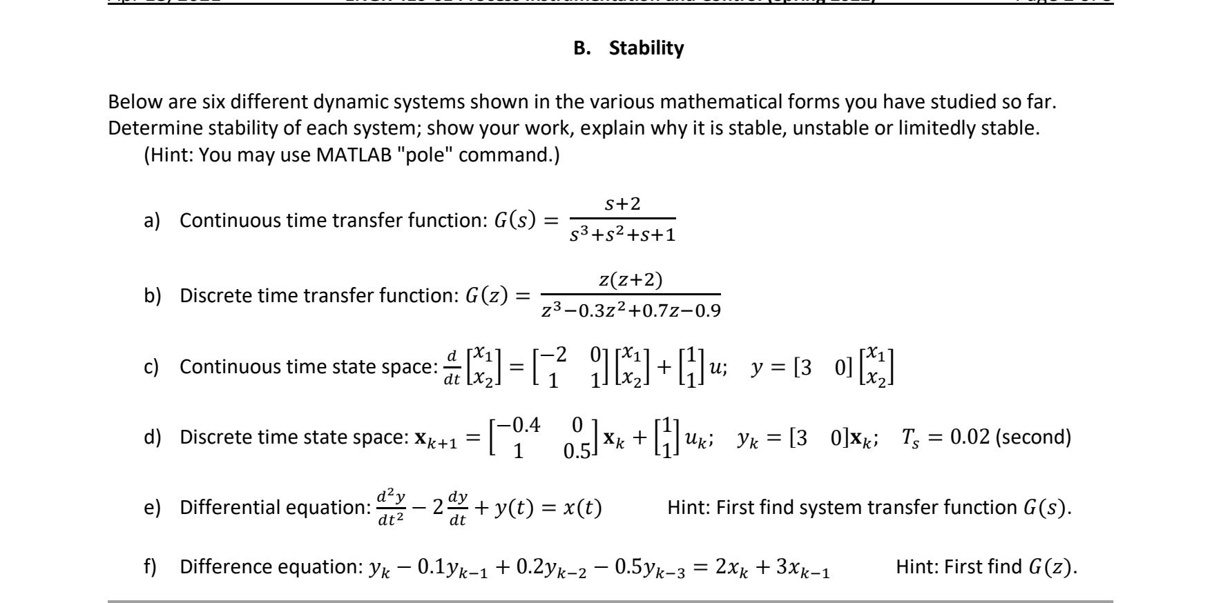 Solved B. Stability Below Are Six Different Dynamic Systems | Chegg.com