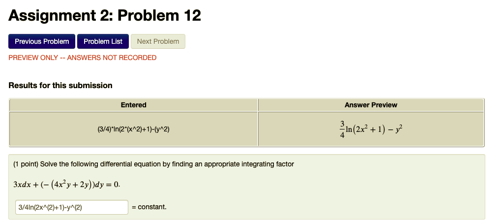Solved Assignment 2: Problem 12 Previous Problem Problem | Chegg.com
