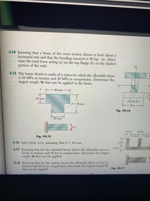 Solved 4.14 Knowing that a beam of the cross section shown | Chegg.com
