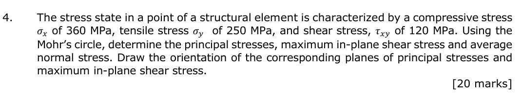 Solved 4. ﻿The stress state in a point of a structural | Chegg.com