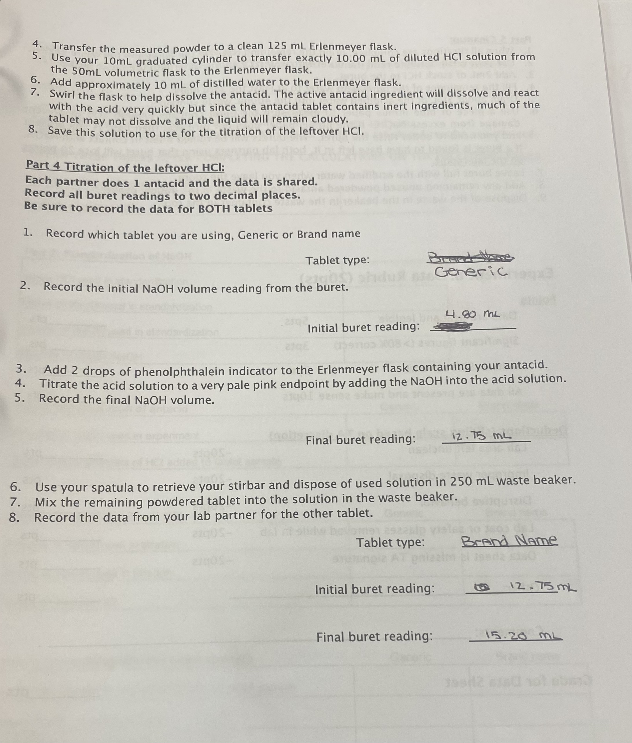 Solved Moles of NaOH used in titration Use the volume of | Chegg.com