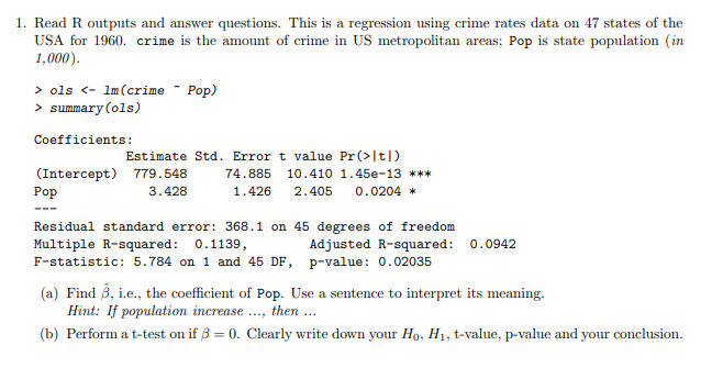 Solved 1 Read R Outputs And Answer Questions This Is A Chegg Com