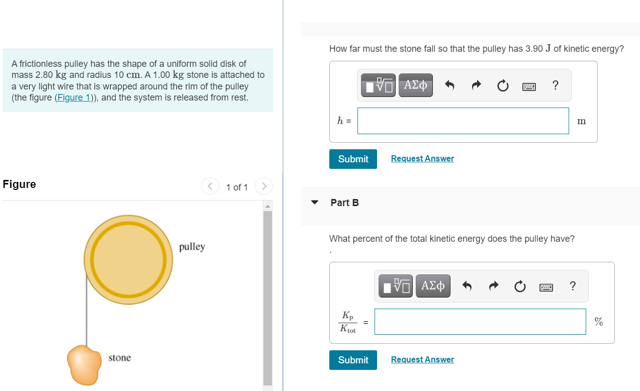 Solved How far must the stone fall so that the pulley has