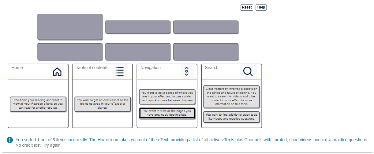 (1) You sorted 1 out of 6 items incorrectly. The Home