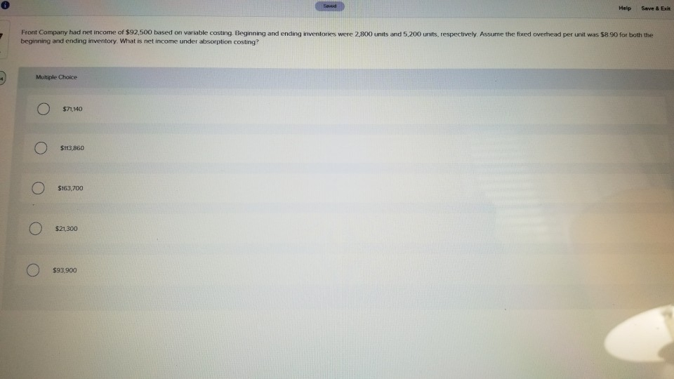 Solved Help Save & Ext Front Company had net of