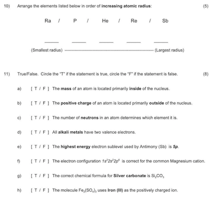 Solved 10) Arrange the elements listed below in order of | Chegg.com