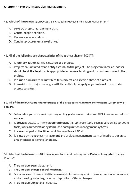 Solved Chapter 4 Project Integration Management 48. Which Of | Chegg.com