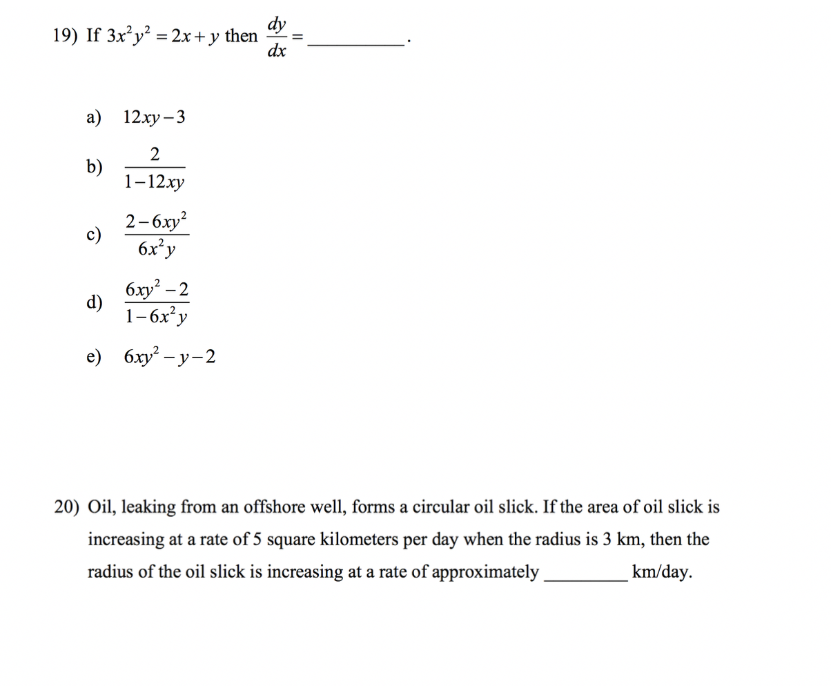 19 If 3x Y 2x Y Then Dy Dx A 12xy 3 2 1 12xy Chegg Com
