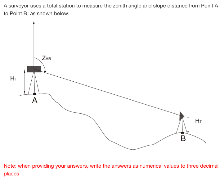 Solved A surveyor uses a total station to measure the zenith | Chegg.com