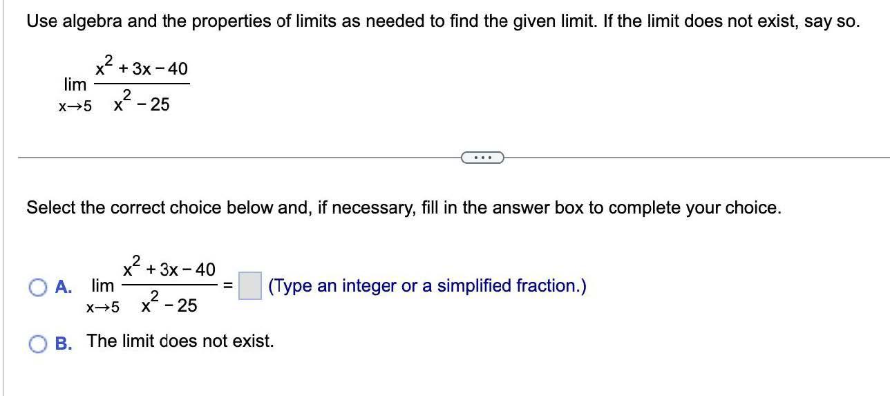 Solved Find the following limit. Answer as a fraction or | Chegg.com