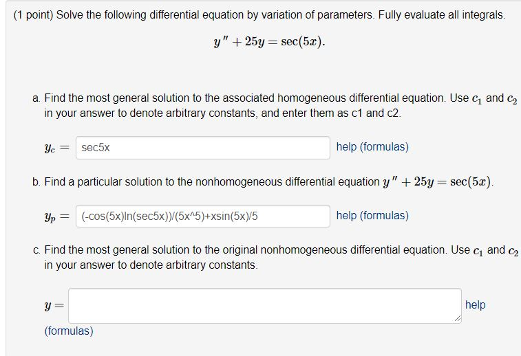 Solved (1 Point) Solve The Following Differential Equation | Chegg.com