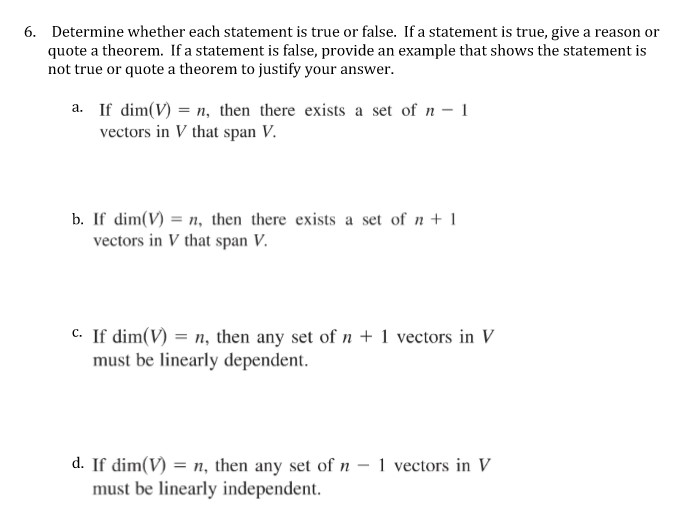 Solved 6. Determine whether each statement is true or false. | Chegg.com