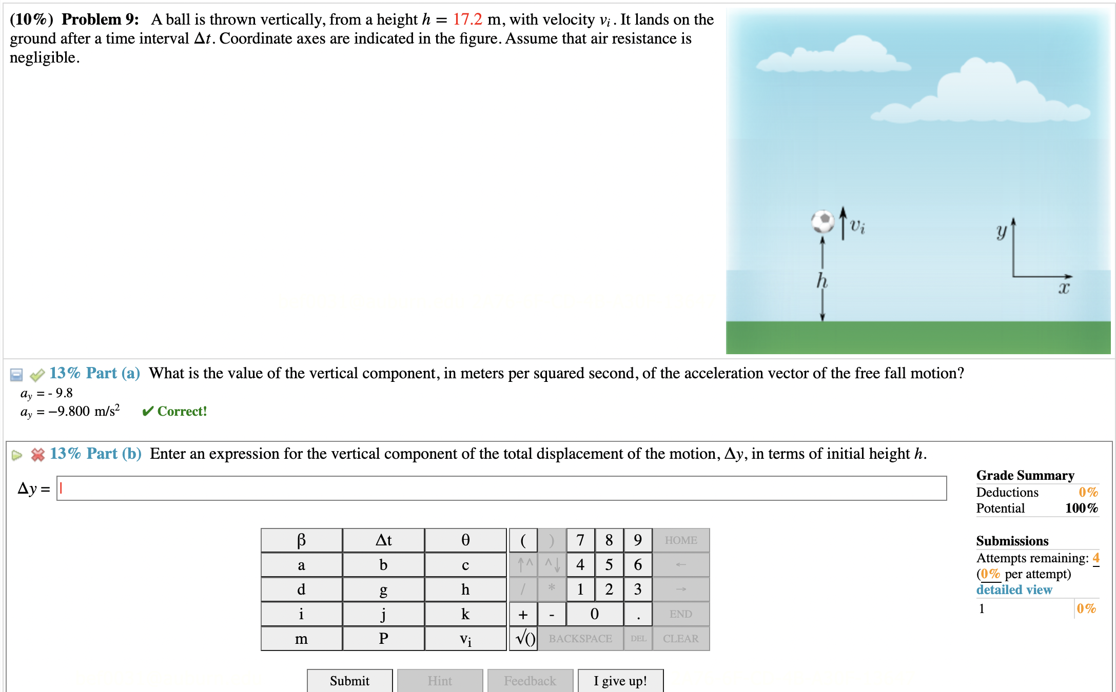 Solved (10\%) Problem 9: A Ball Is Thrown Vertically, From A | Chegg.com