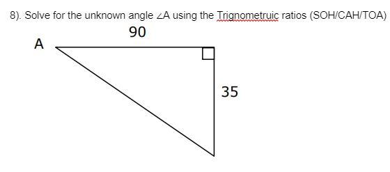 Solved 8). Solve for the unknown angle ∠A using the | Chegg.com