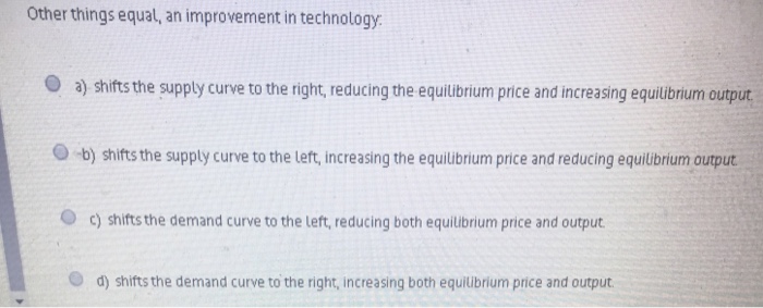 Solved Other things equal, an improvement in technology: | Chegg.com