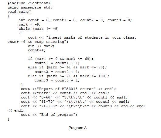 Solved 2. Program A is built to accept students' mark in | Chegg.com