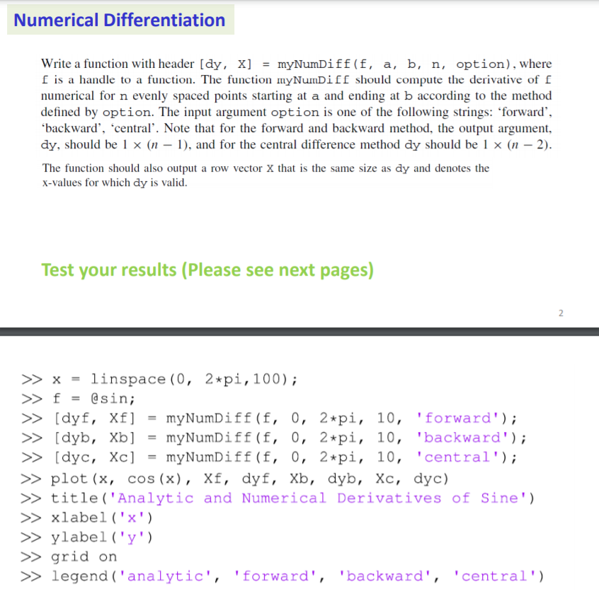 Solved Numerical Differentiation Write a function with | Chegg.com