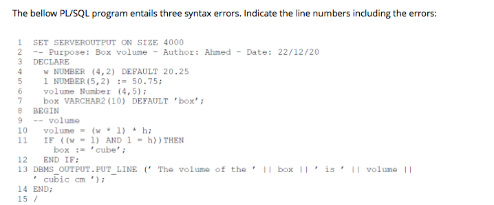 Solved The bellow PL/SQL program entails three syntax | Chegg.com