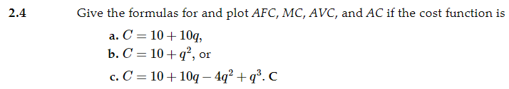 Solved Give the formulas for and plot AFC,MC,AVC, and AC if | Chegg.com