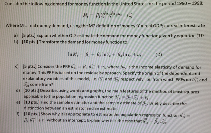 Solved Consider the following demand for money function in | Chegg.com