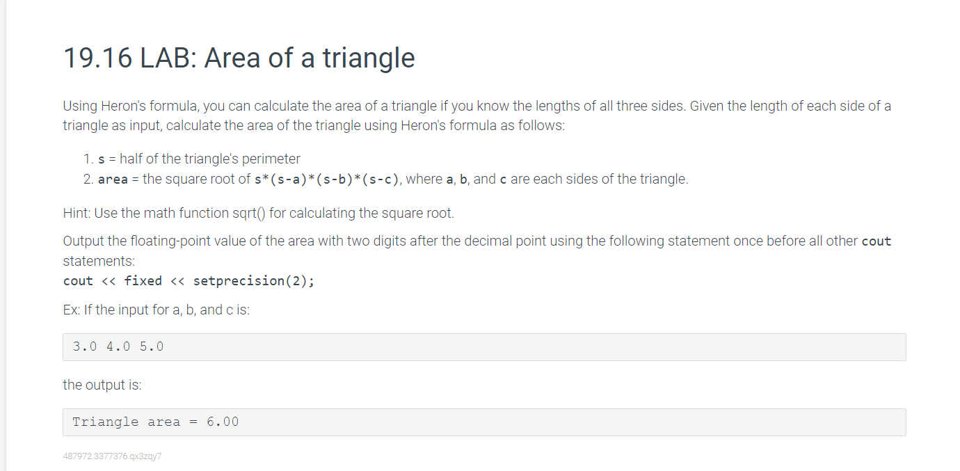 wap to calculate area of triangle using heron’s formula