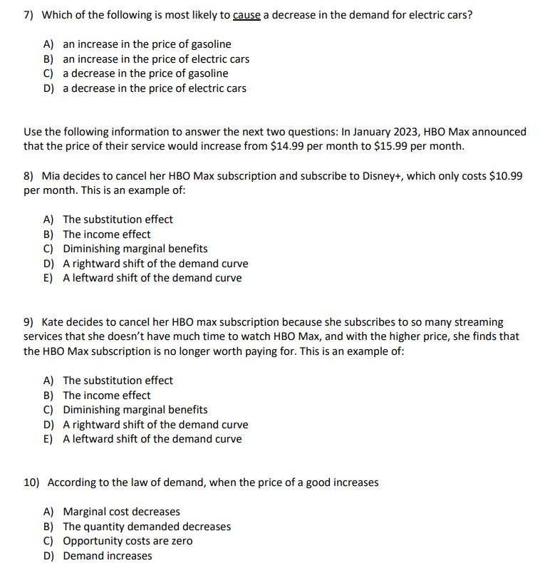 Solved 6) Refer to the three demand curves for coffee and