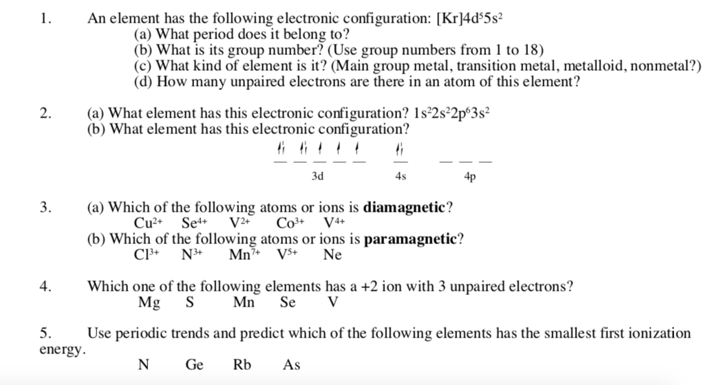 Solved 1. An element has the following electronic | Chegg.com