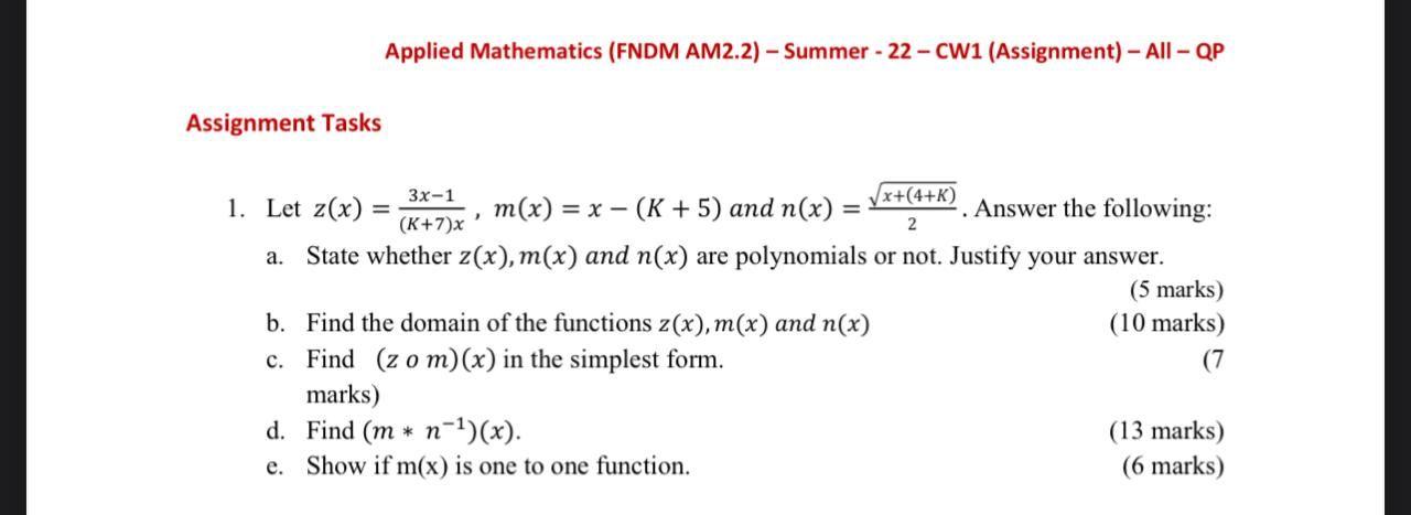 Solved Assignment Tasks Applied Mathematics (FNDM AM2.2) - | Chegg.com